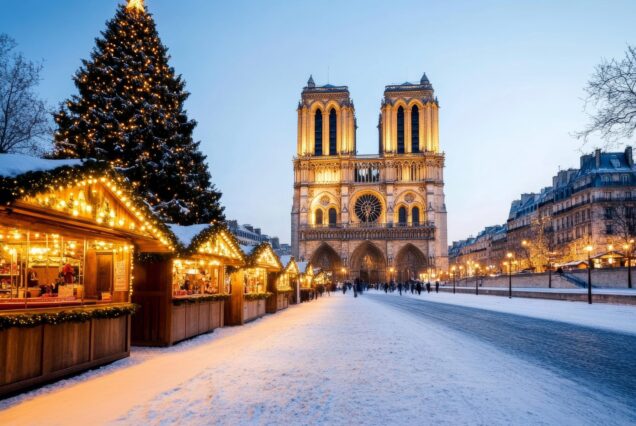 Paris - France - Christmas market in front of the Notre-Dame Cathedral